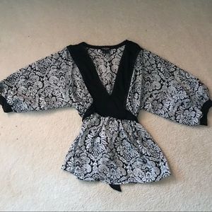 XOXO Black and White Patterned Top with Tie
